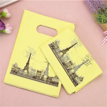 

2017 New Style Wholesale 100pcs/lot 13*18cm Luxury European Vintage Eiffel Tower Gift Packaging Yellow Gift Pacakage Bags