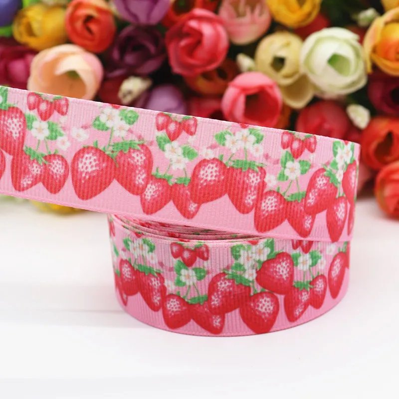Grosgrain Ribbon Strawberry Cake Printed Ribbon 5 Yards 1" 25MM For Hair Bows DIY Crafts Handmade Accessories M19070902 ribbon decoration ribbon supplies grosgrain ribbon