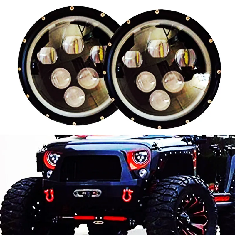 

Dragon Eye 7 INCH 60W Round Projector LED Headlight DRL Halo Angel Eyes For Wrangler Jk Tj Harley Trucks Offroad Hummer H4 Plug