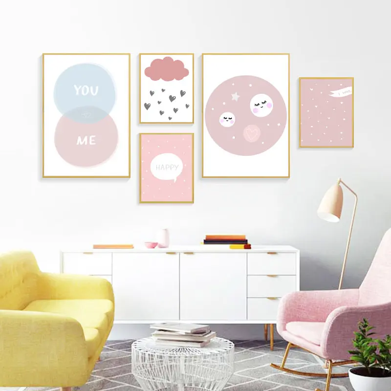 

Nordic Cartoon Posters Prints Wall Art Canvas Painting For Children Room, Love Quotes Wall Pictures Art Wall HD2693