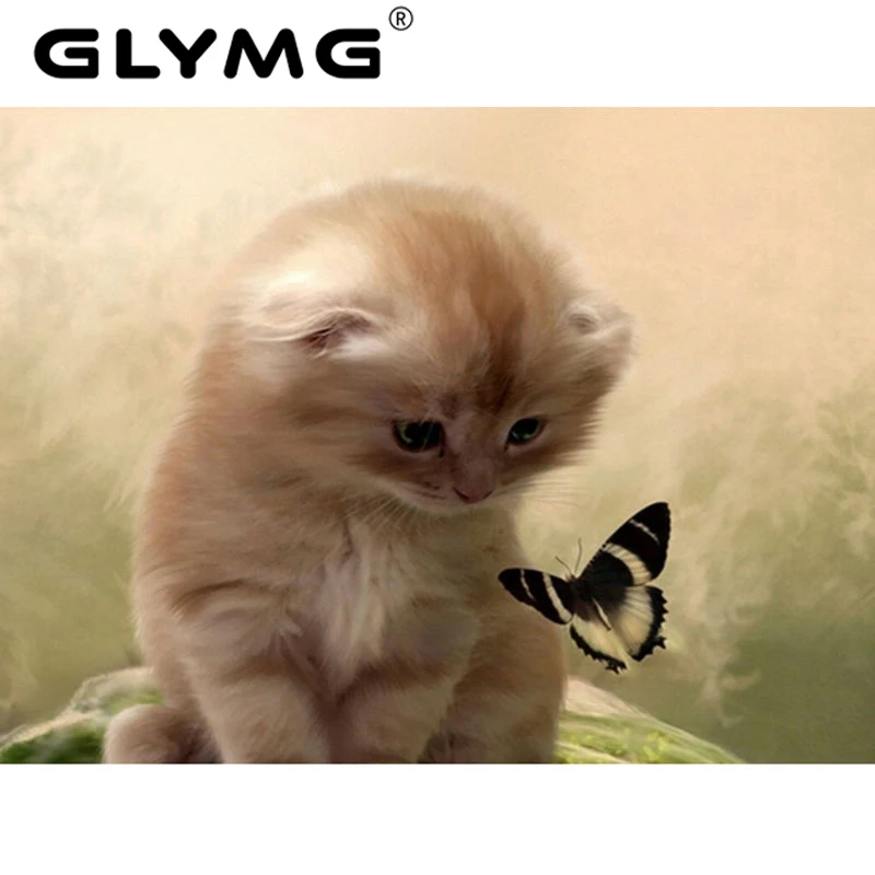 GLymg Needlework Diy Diamond Embroidery Cat Butterfly Full Square Drill Lovely Animal Diamond Painting Cross Stitch Home Decor