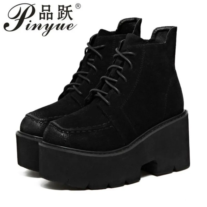 Kopen Schoenen Muffin Militaire Harajuku Platte Lace Up Real Bont Platform Combat Zwart Paardenhaar Merk Vrouwen Winter Laarzen Lederen