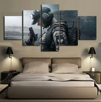 

5 Piece Game Tom Clancy's Rainbow Six Siege Painting Women Soldier Special Forces Picture Poster Canvas Art Home Decor