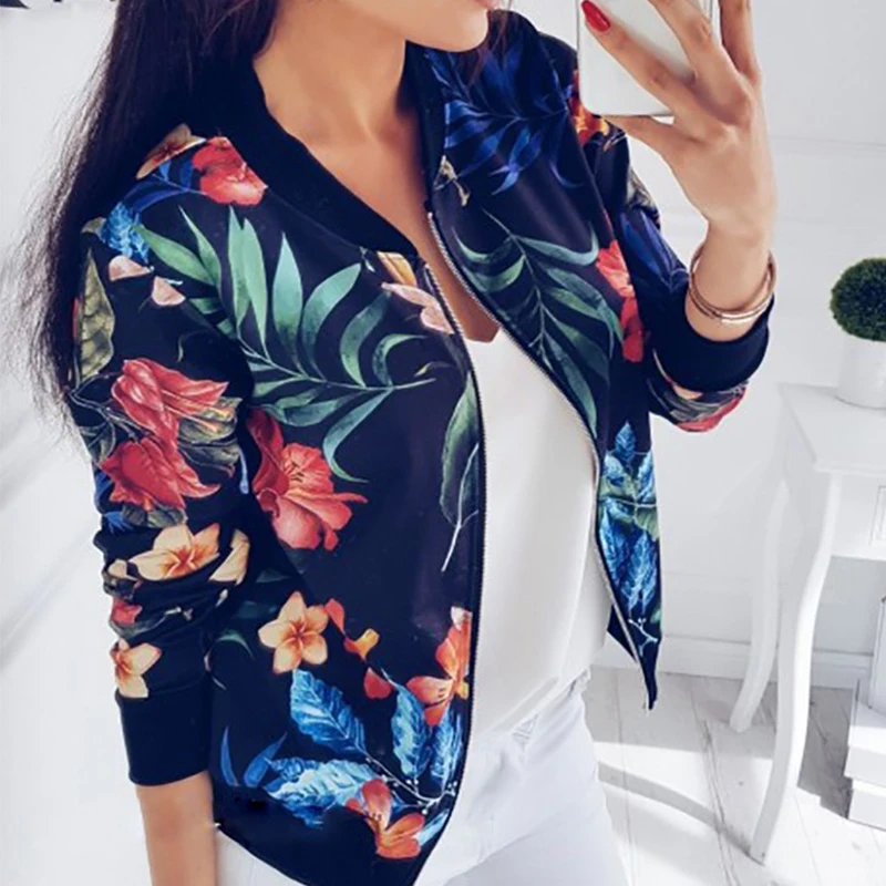 Goede Cool Girl Jasje Bloemen Geborduurde Bomberjack Vrouwen Herfst Bloem Baseball Basic Afdrukken Jas Vrouwelijke Witte Jas 2018