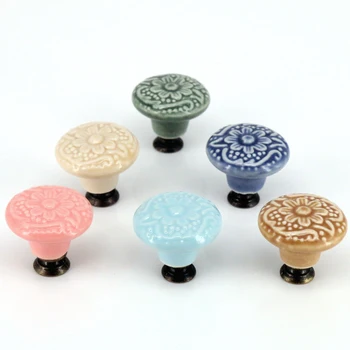 

6x Vintage Ceramic Handle Knobs Plum Blossom European Style Kitchen Cupboard door Children Room drawer Dresser Pull Handle
