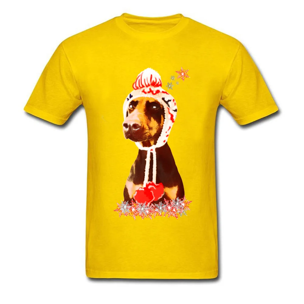 Custom Frosty the Doberman Men's T-Shirt Newest Summer Short Sleeve Round Collar Pure Cotton Tops Tees Party Tee Shirt Frosty the Doberman yellow