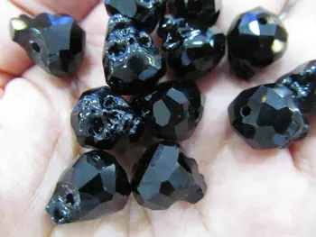 

Handmade 15 25mm full strand Crystal bead Crystal like gorgous skull skeleton carved black jet mixed charm jewelry Beads