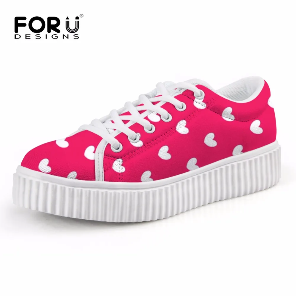 

FORUDESIGNS Autumn Women Casual Height Increasing Shoes Woman Heart-shaped Print Flat Platform Shoes for Female Ladies Creepers
