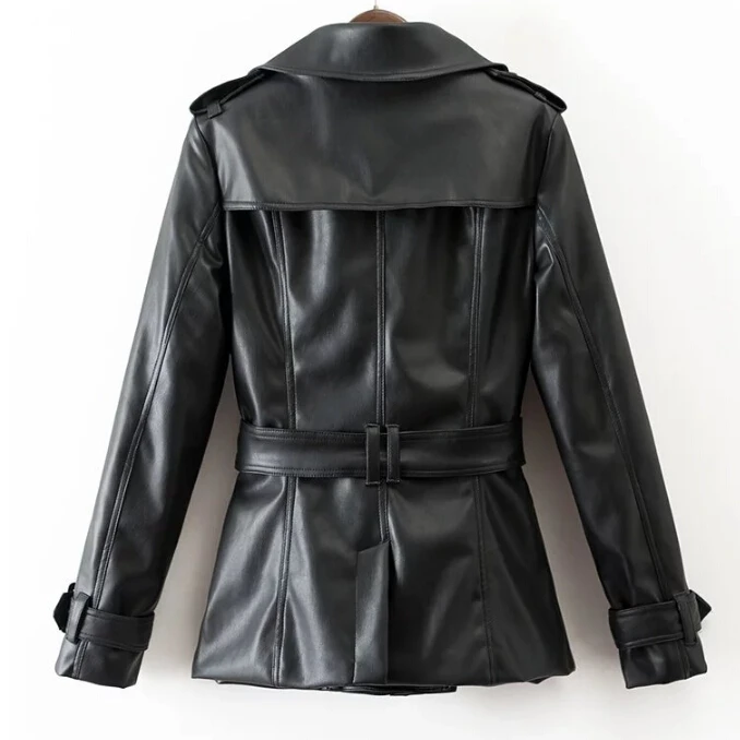 Cuir Veste Femme Boutonnage Faux Dames À Printemps Survêtement En Noir Vêtements Vintage Pu Nouveau Manteau Femmes Double Automne Slim 7vIqaE
