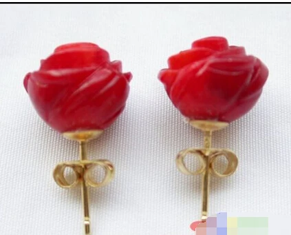 

A s1062 100% 11mm Hand-carved rose red coral earring earrings for women sterling earrings