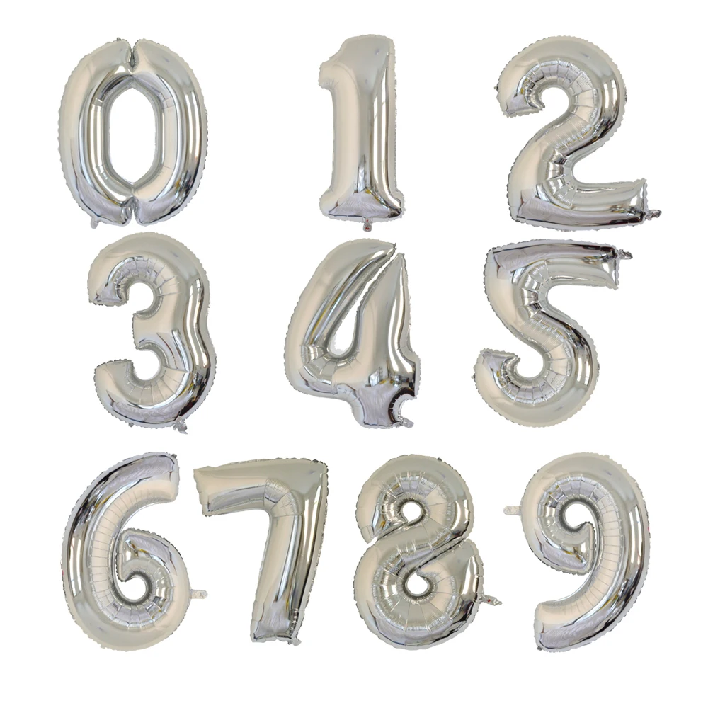 32 дюйма Количество воздушных шаров золото цифровой Воздушный баллон День рождения украшения Рисунок шар вечерние Globos год - Цвет: Silver