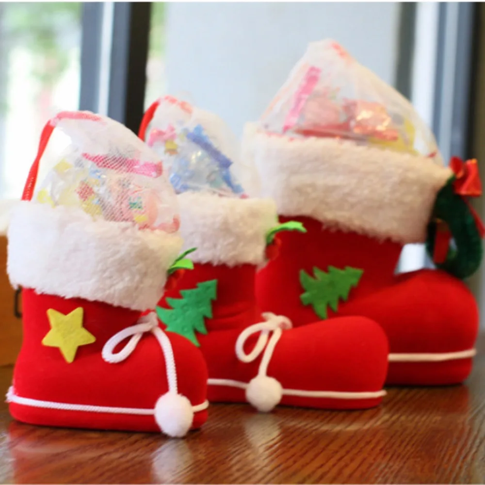 2 PCS / LOT Red Christmas Stocking Boots Shoes for Home Christmas
