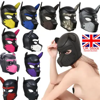 

Padded Latex Rubber Role Play Dog Mask Puppy Cosplay Full Head add Ears 10 Colors Unisex Masks