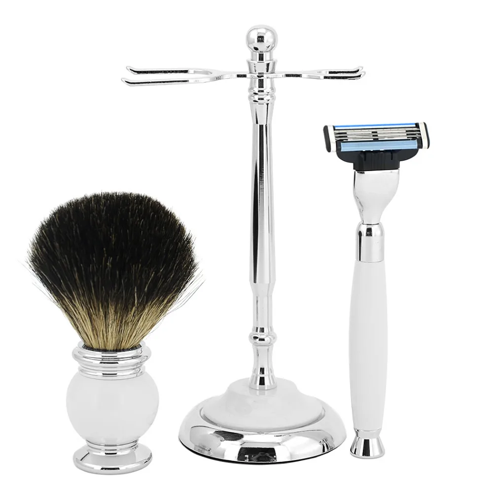 ZY Classic Shaving Razor Set 3 Blade Razor + Badger Shaving Brush