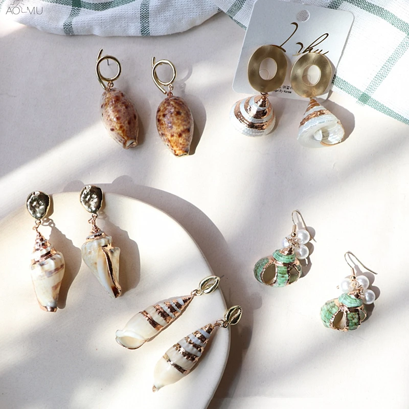 

AOMU 2019 Vintage Exaggerate Sea Shell Conch Pearl Drop Earrings For Women Fashion Geometric Bohemia Ocean Beach Jewelry Brincos