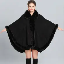 Зимний плащ из искусственного кашемира, теплое толстое пальто размера плюс, пончо для женщин, однотонный искусственный мех, накидка на шею, большой маятниковый кардиган «Ласточкин хвост»