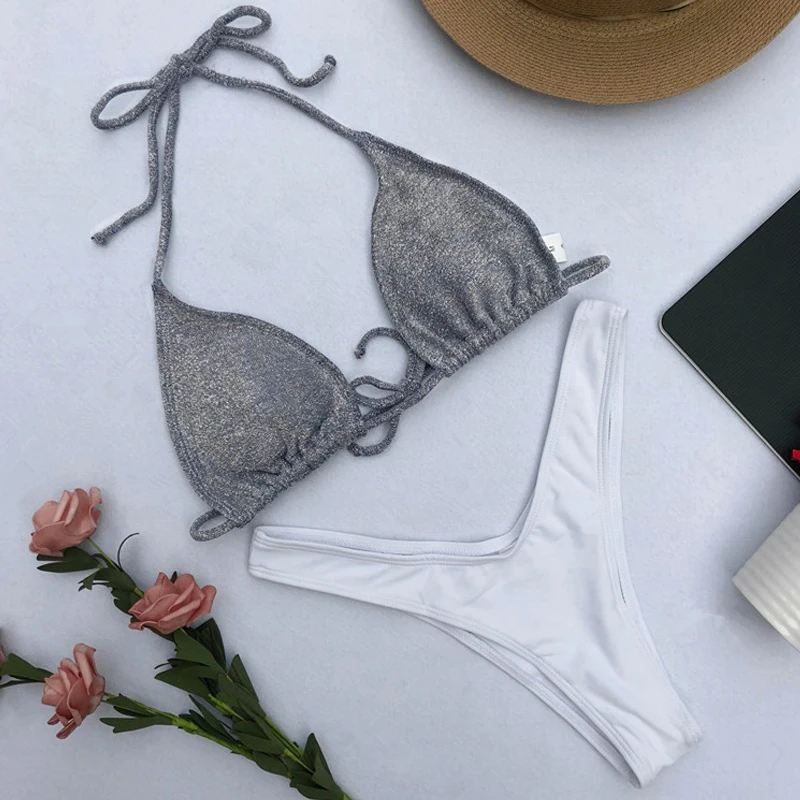 2018 New Halter Swimwear Women Thong Bikini Push Up Bandeau Bra Swimsuit Femme Bandage Bathing Suit maillot de bain3