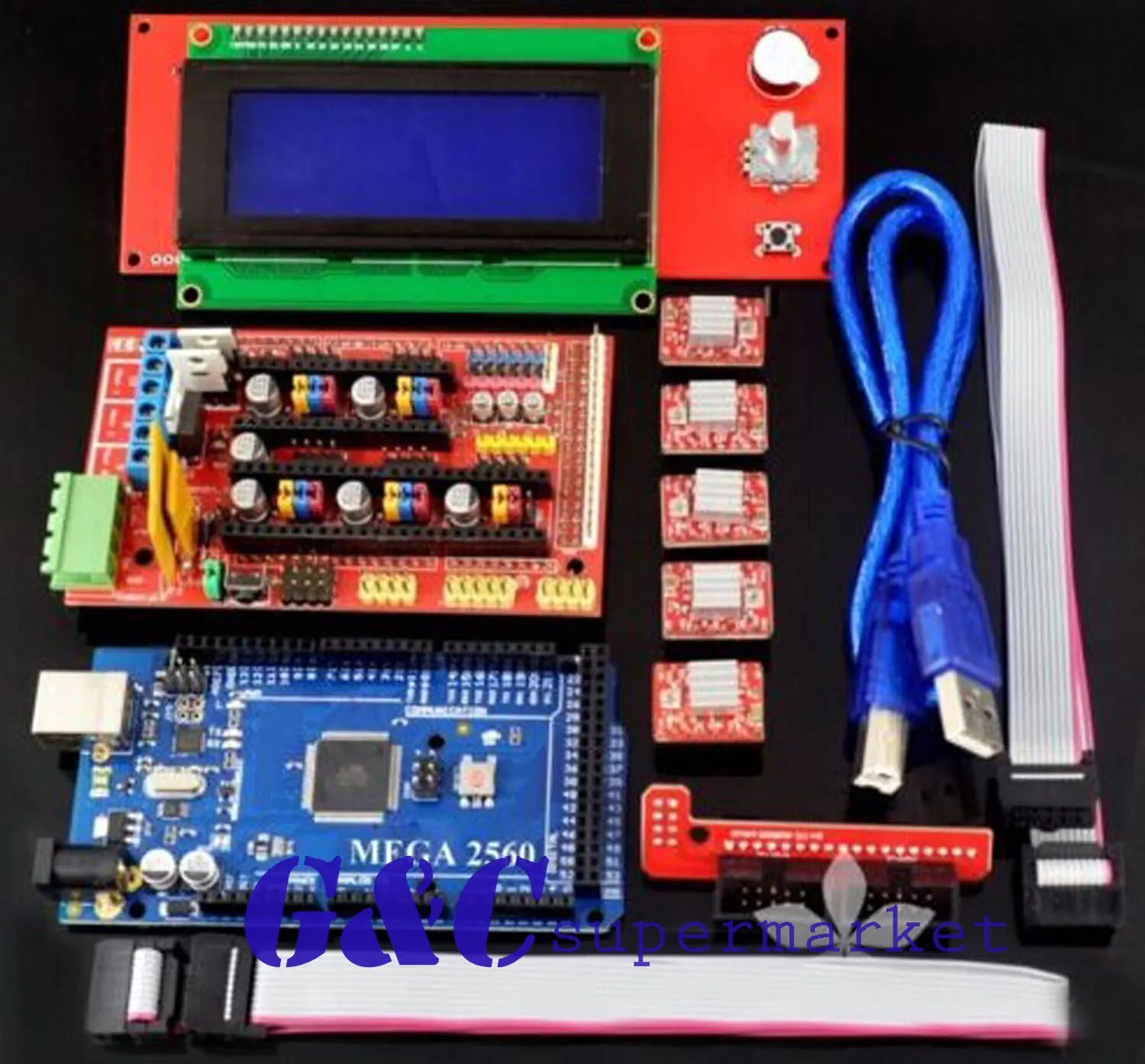 3D printer kit RAMPS 1.4 + Mega 2560 + 5pcs A4988 + LCD 2004 RepRap Prusa i3 HSG