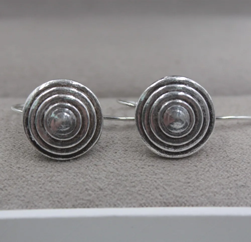 

Retro Sterling S925 Silver Earrings Disc National Style For Women Ladies Girl 28*15mm Dangle Earrings Hook 2018 Hot