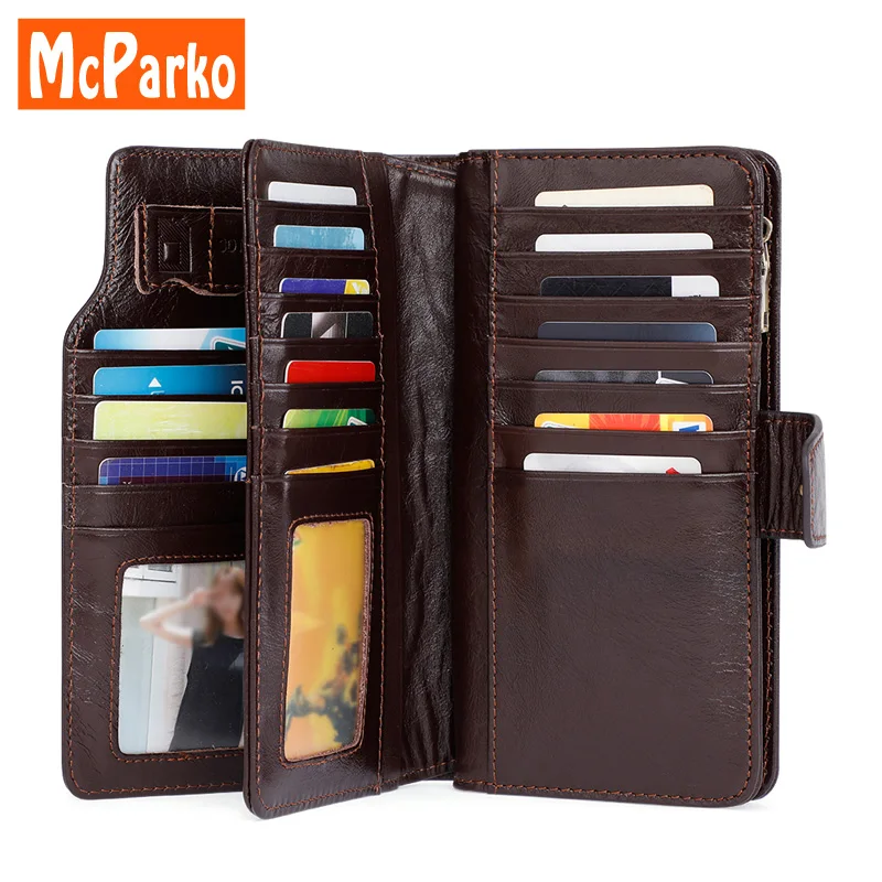 

McParko Long credit card holder wallet men genuine leather purse male Vintage design brown wallet clutch bag presents for men
