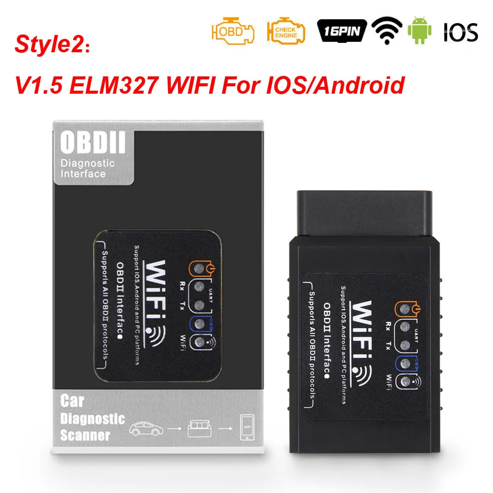 ELM 327 V1.5 OBD2 Wifi сканер для IOS/Android OBD 2 Авто диагностический инструмент ELM327 V1.5 Wi-Fi сканер Automotivo - Цвет: OBDII WIFI Black 02