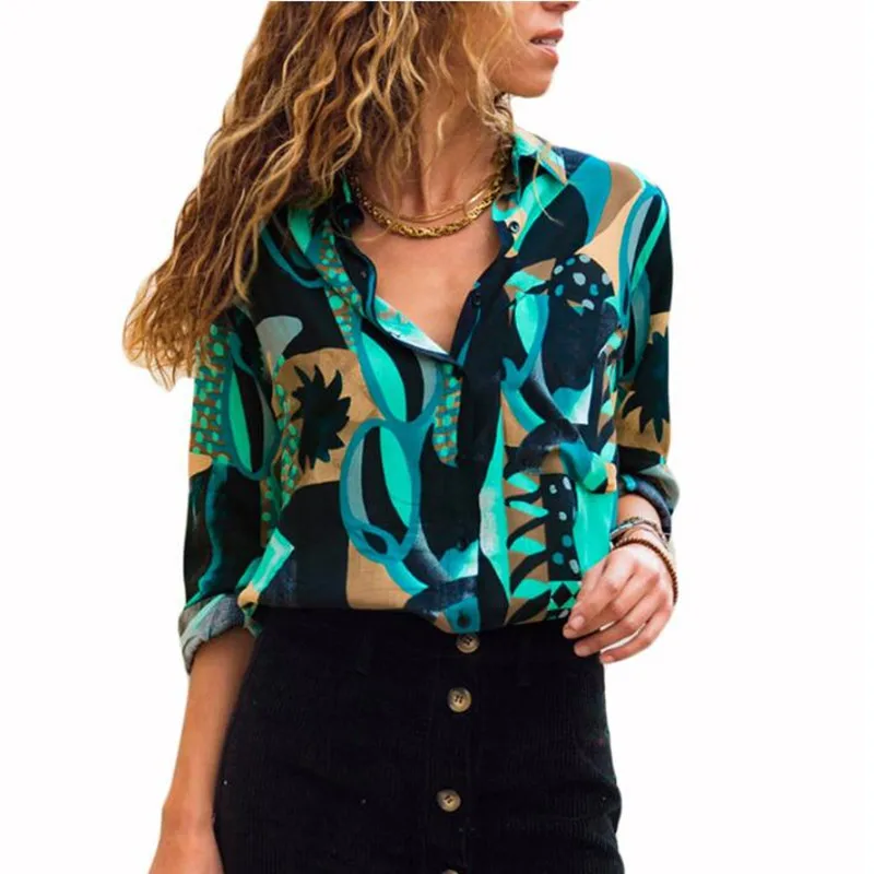 

WIPU Chiffon Blouse 2019Women Print Blouse Shirt Ladies Long Sleeve Vintage Casual Turn-Down Collar Office Shirt Korea Femininas