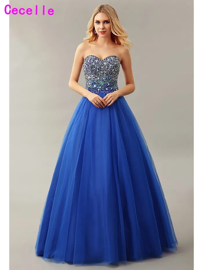 Real Royal Blue Ball Gown Tulle Prom Dress 2019 Sweetheart Floor Length ...