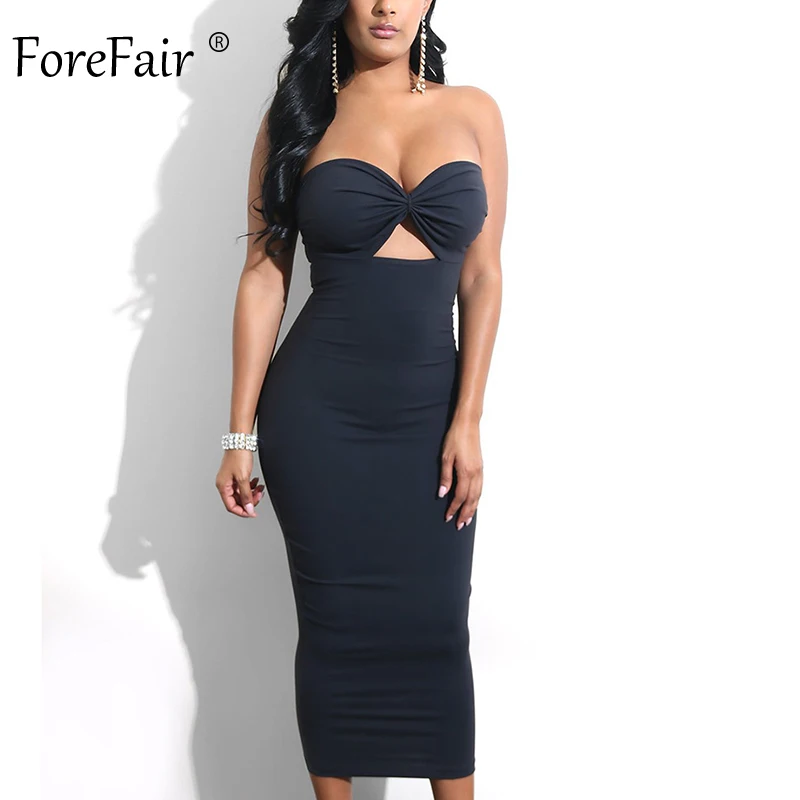 

Forefair Off Shoulder Sexy Bodycon Dress Hollow Out Summer 2019 Sheath Backless Red Black Midi Party Strapless Tube Dress Women