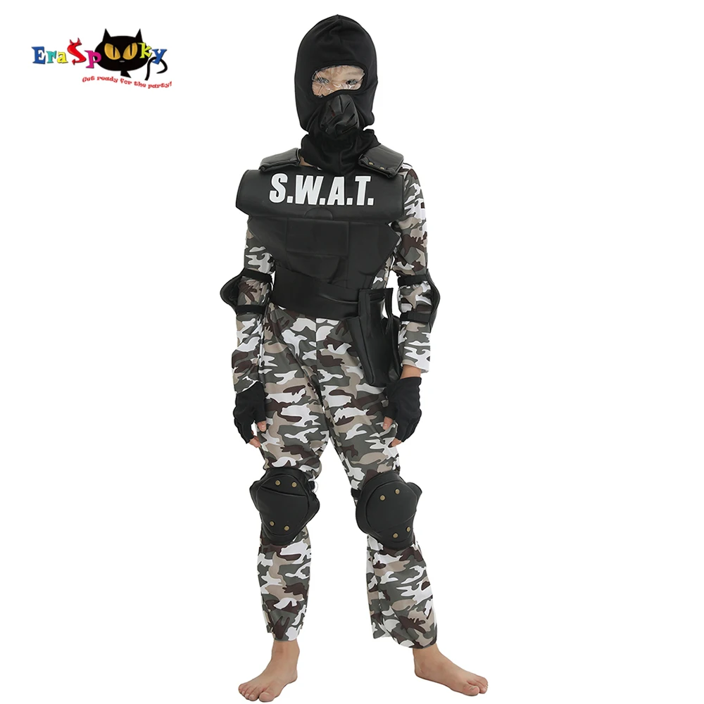 

Eraspooky Carnival Party Fancy Dress Child SWAT Team Halloween Costume For Kids Camouflage Army Jumpsuit Outdoor Game Cosplay