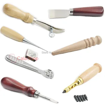 

1 set / Lot 7 pcs Tools Skiving Tool Edge Beveler Adjustable Edge Skiving Knife Automatic Hole Punch Tool Multi-Size Slicker Awl