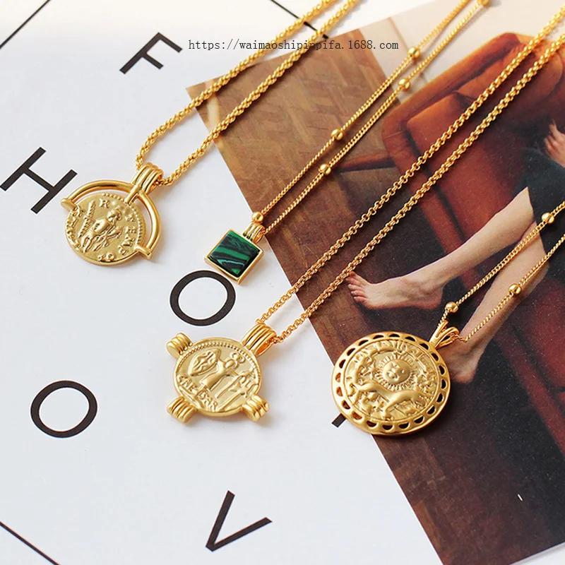 WTLTC Ретро стиль золотой цвет Фараон Тотем многослойное ожерелье s для женщин минималистичный диск чокер с подвеской ожерелье эффектные подарки