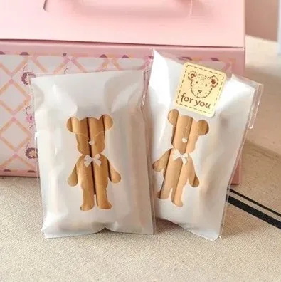

100pcs 7x10+3cm White Bear Bakery Cookie Candy Sweet Biscuit Gift Soap Favor Cello Self-Adhesive OPP Plastic Bag Baby Shower