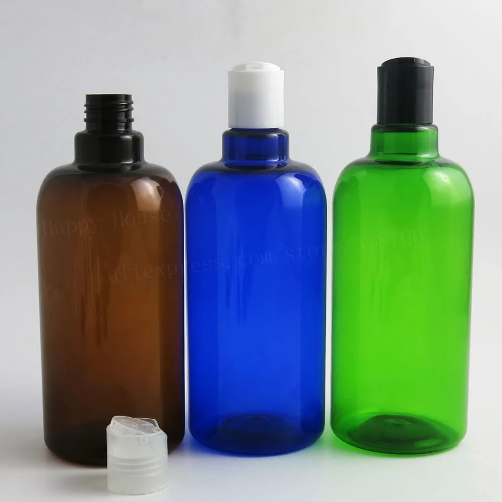 

500ml Empty Body Wash Shampoo PET Bottles with Disk Cap 12pcs Blue Green Amber Plastic Cream Lotion Cosmetic Packaging Container