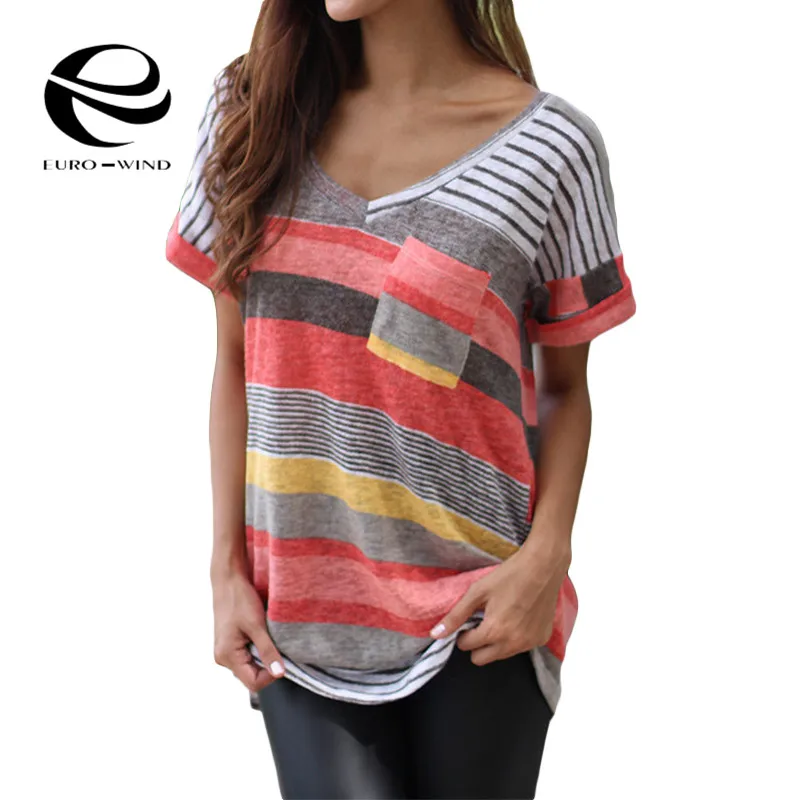

Plus Size 5XL Summer Top 2019 New Women Short Sleeve Striped Print V-neck T-shirt Female Casual Loose Boho Beach T-shirts Blusas