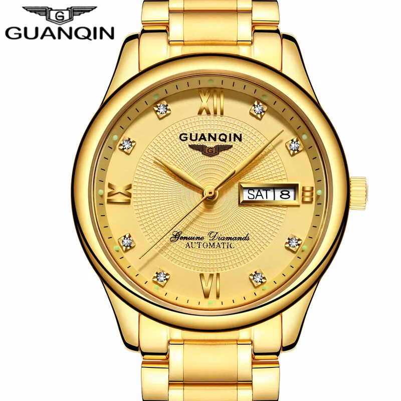 relogio masculino GUANQIN Mens Watches Top Brand Luxury Gold Stainless Steel Mechanical Watch Men Business Waterproof Wristwatch