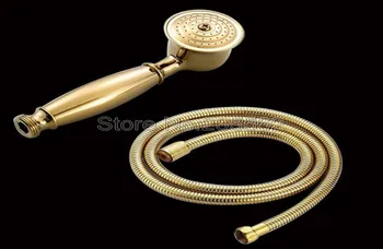 

Polished Gold Brass Telephone Style Bathroom Hand Held Shower Head + 1.5m Hose lxz044