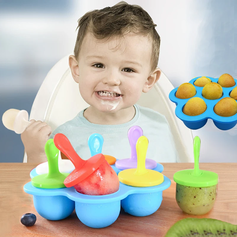 

7 Cell Silicone Frozen Ice Cream Mold Juice Popsicle Maker Children Pop Mould Lolly Tray Silicone Molds Cake decorating Baking T