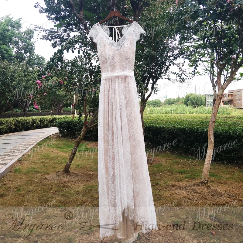 Mryarce Vintage Lace Bohemian Wedding Dresses Keyhole Back bOHO Bridal Dress With Cap Sleeves robe de mariage 2