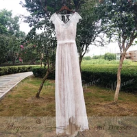 Mryarce Vintage Lace Bohemian Wedding Dresses Keyhole Back bOHO Bridal Dress With Cap Sleeves robe de mariage 2