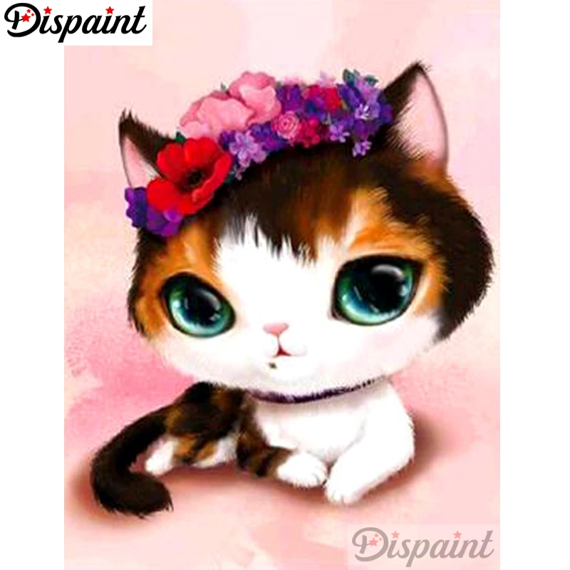 

Dispaint Full Square/Round Drill 5D DIY Diamond Painting "Animal cat" Embroidery Cross Stitch 3D Home Decor A10573
