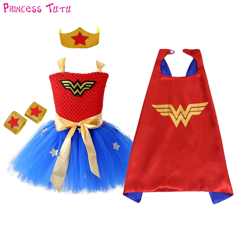 1 Set Wonder Woman Girl Tutu Dress Brave Super Girls Superhero Hero Theme Birthday Party Dresses Halloween Costume For Kids