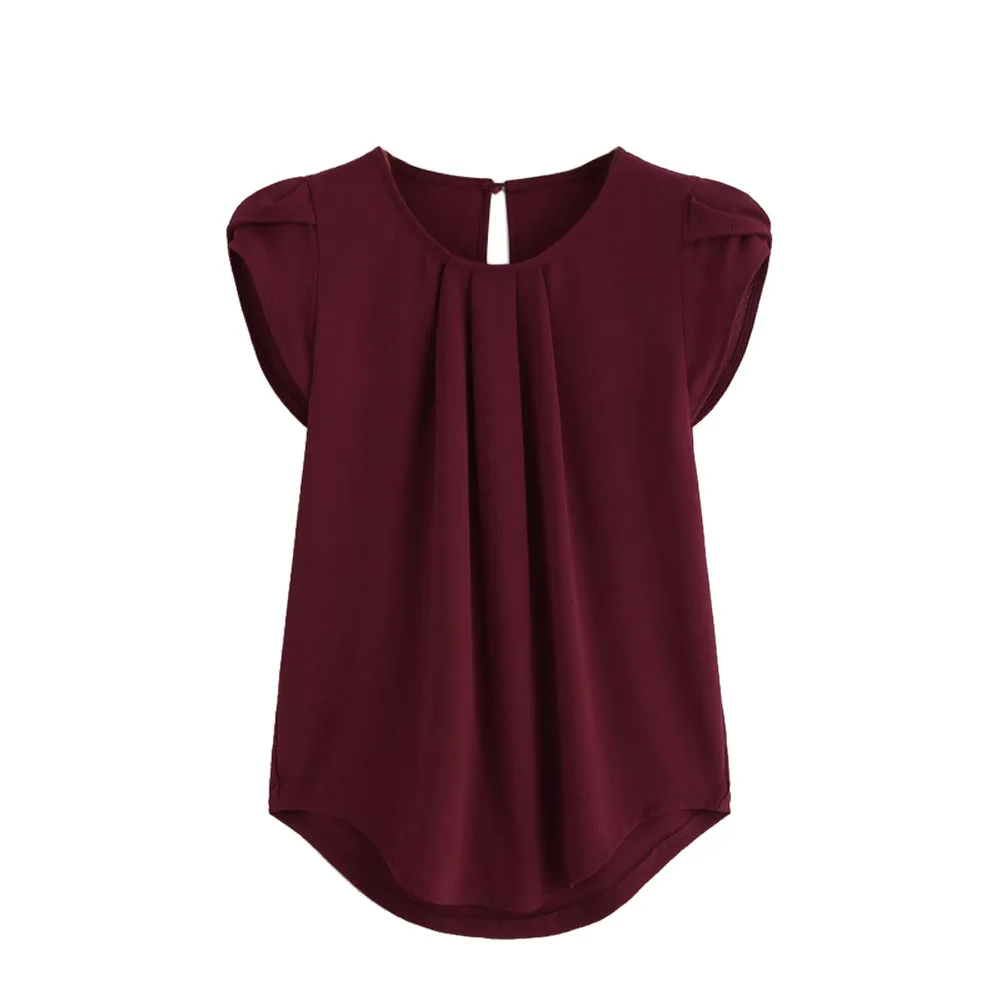 

Fashion Women's Chiffon Solid Color Breathable Soft Short Sleeve Button T-Shirt Top Stunning Tops New Hot Fashion *n