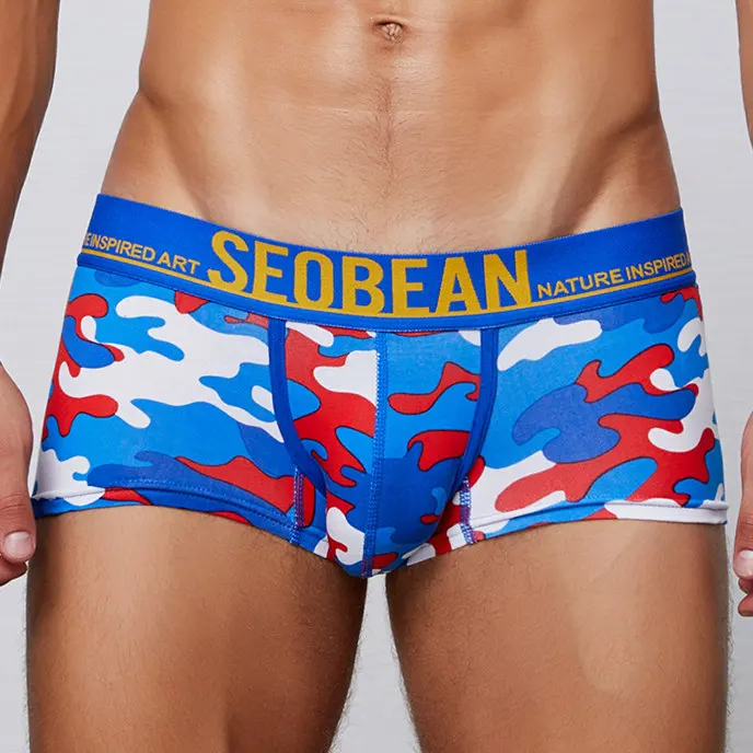 SEOBEAN Brand Men's Boxers Underwear Cotton Camouflage Boxers Shorts Sexy Low-rise Male Underwear Boxers Panties white boxer briefs Boxers