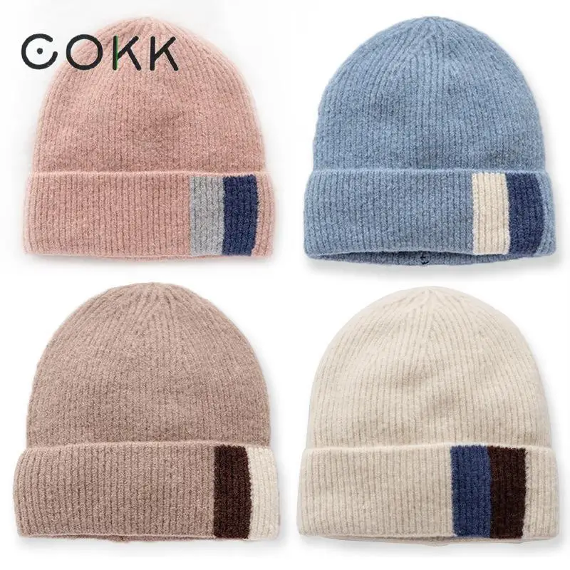COKK шапка женская кашемировая зимняя шапки для мужчин и женщин вязаные шапочки Skullies шерстяная шапочка для девочки Gorros Толстая теплая чепчик корейский