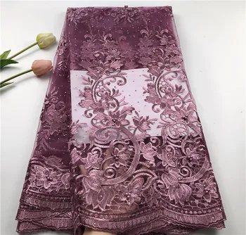 

Wonderful beaded French net lace fabric amazing wedding/party tulle material with beads for dress HSN9(5yards/lot)
