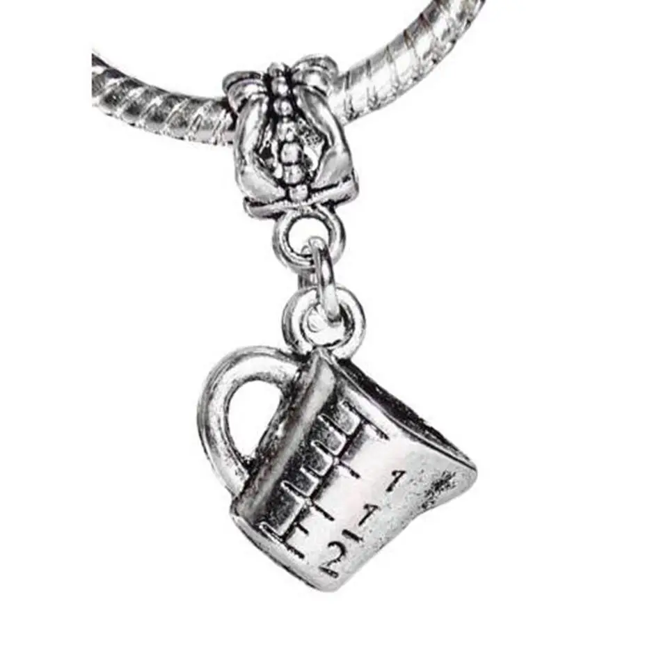 

100pcs Ancient silver Measuring Cup Baking Chef Cooking Pendants Charms for European Bracelet 27.5 mm x 15 mm