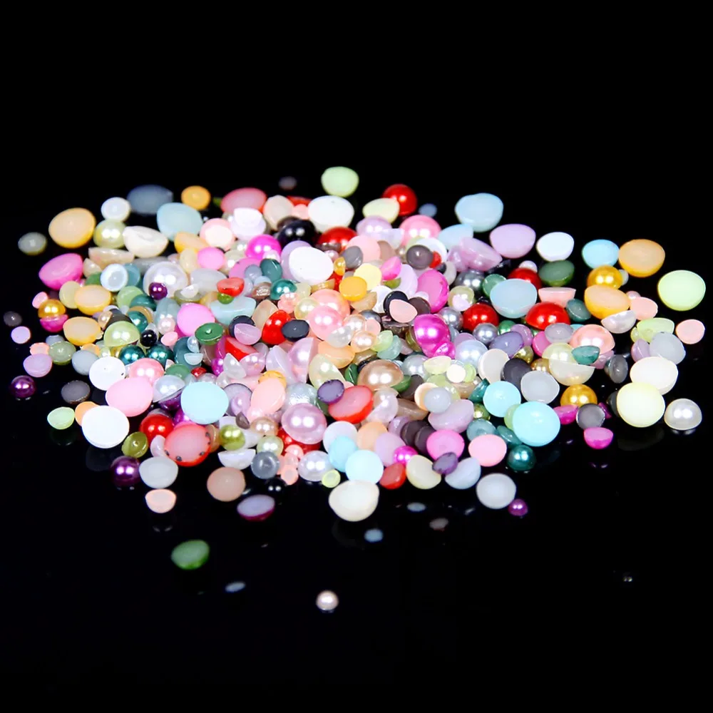 

Free shipping~mixed Color 1.5mm,2mm,4mm,6mm,8mm,10mm,12mm,14mm Flat back ABS Round Half Pearl, plastic half pearl beads
