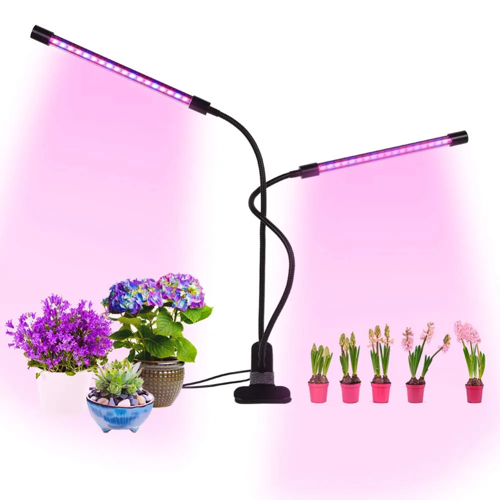 20W LED Grow Light Dual Head Plant Lamp with Timing Function 360 Degree