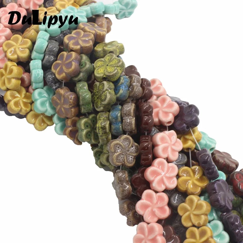 

60pc/lot 18mm Flower Porcelain Ceramic blue/pink/red/black/green Beads for Jewelry Diy making yn185