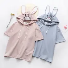 Весна, новинка, консервативный стиль, женские топы, милые кошки, вышивка, большая блузка с ушками, 4 цвета, футболки с капюшоном gx152